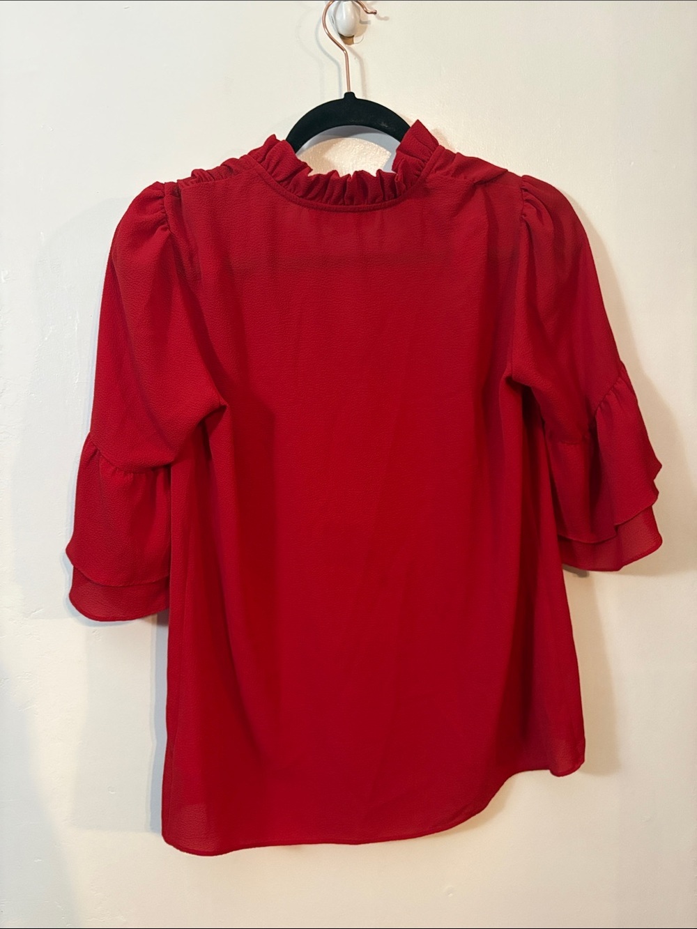 MICHAEL Michael Kors Red Ruffled V-Neck Bell Sleeve Blouse - Picture 4 of 5